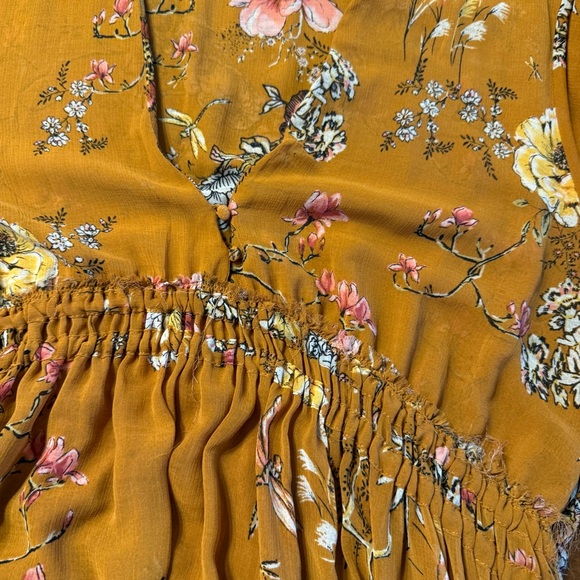 Free People Cherry Blossom Mini Dress Floral Bohemian Topaz color Mustard size L - Picture 12 of 13